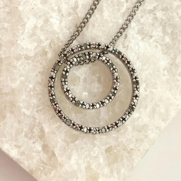 Italian Made Sterling Silver Vintage Minimalist Cubic Zirconia Pendant Necklace - Picture 1 of 9